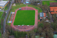 Aerial view of Bienwald Stadium in Kandel in the state Rhineland-Palatinate, Germany