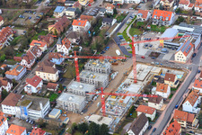 Aerial view of Construction site for new development in the city center in Kandel in the state Rhineland-Palatinate, Germany
