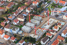 Oblique view of Construction site for new development in the city center in Kandel in the state Rhineland-Palatinate, Germany