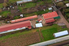 Aerial photograpy of Agricultural halls at Ettenbaum in Kandel in the state Rhineland-Palatinate, Germany
