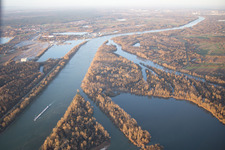 Channel flow and river banks of the waterway shipping Goldchannel towards the river Rhine in Elchesheim-Illingen in the state Baden-Wurttemberg