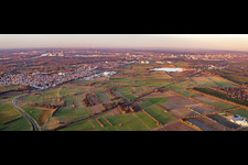Panoramic perspective Town on the banks of the river of the Rhine river in the district Moersch in Rheinstetten in the state Baden-Wurttemberg, Germany