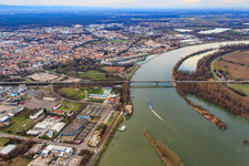 Aerial view of PFW Aerospace GmbH, Hall 101 Speyer - Cultural Center and Bopp & Reuther Messtechnik at the New Rhine Harbor in Speyer in the state Rhineland-Palatinate, Germany
