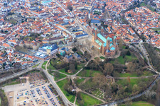 Aerial view of Cathedral to Speyer in winter from the east in Speyer in the state Rhineland-Palatinate, Germany