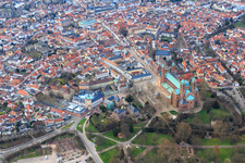 Aerial photograpy of Cathedral to Speyer in winter from the east in Speyer in the state Rhineland-Palatinate, Germany