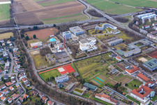 Aerial view of Rhineland-Palatinate State Institute of Education, Rhineland-Palatinate State Library Center / Palatinate State Library and German University of Administrative Sciences in Speyer in the state Rhineland-Palatinate, Germany