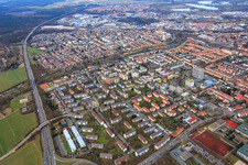 Aerial photograpy of District on the Woogbach with Heinrich-Heine-Straße in Speyer in the state Rhineland-Palatinate, Germany