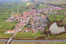 View of the town beyond the A65 from the west in Kirrweiler in the state Rhineland-Palatinate, Germany