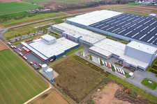 Aerial photograpy of Interpark industrial park with Progroup Board GmbH and Tricor Packaging & Logistics AG in Offenbach an der Queich in the state Rhineland-Palatinate, Germany