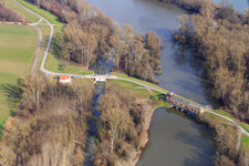 Aerial view of Pumping station Sondernheim South at the Rhine dam, Michelsbach close in the district Sondernheim in Germersheim in the state Rhineland-Palatinate, Germany