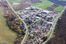 Aerial view of Gewerbering commercial area in the district Rußheim in Dettenheim in the state Baden-Wuerttemberg, Germany