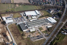 Aerial photograpy of Siemensstr industrial park in the district Neudorf in Graben-Neudorf in the state Baden-Wuerttemberg, Germany