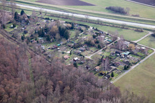 Allotment gardens on the Saalbach Canal in the district Graben in Graben-Neudorf in the state Baden-Wuerttemberg, Germany