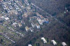 District Oststadt in Karlsruhe in the state Baden-Wuerttemberg, Germany seen from above