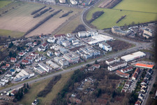 Aerial view of At Sandfeld in the district Neureut in Karlsruhe in the state Baden-Wuerttemberg, Germany