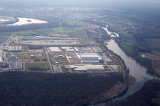Oberwald industrial area from the northeast in Wörth am Rhein in the state Rhineland-Palatinate, Germany