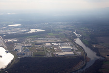 Aerial photograpy of Oberwald industrial area from the northeast in Wörth am Rhein in the state Rhineland-Palatinate, Germany