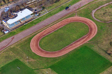 Oblique view of Speedway and grandstand of the Herxheim Motorsport Association in Herxheim bei Landau in the state Rhineland-Palatinate, Germany