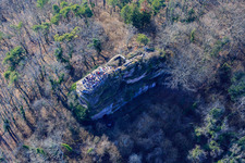 Neukastel Castle Ruins in Leinsweiler in the state Rhineland-Palatinate, Germany seen from above