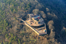 Aerial photograpy of Rietburg Castle Ruins in Rhodt unter Rietburg in the state Rhineland-Palatinate, Germany