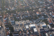 In the city center" New building of RiBa GmbH between Bismarck- and Gartenstr in Kandel in the state Rhineland-Palatinate, Germany viewn from the air