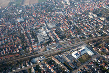 Drone recording of In the city center" New building of RiBa GmbH between Bismarck- and Gartenstr in Kandel in the state Rhineland-Palatinate, Germany