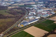 Aerial view of Wertheimer building materials on the Acher in the district Fautenbach in Achern in the state Baden-Wuerttemberg, Germany