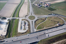 Aerial view of Motorway exit A5 in the district Gamshurst in Achern in the state Baden-Wuerttemberg, Germany