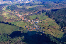 Aerial view of Village overview from the southwest in Rumbach in the state Rhineland-Palatinate, Germany