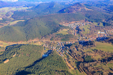 Aerial view of Retschelfels above the Wieslauter Valley in Bruchweiler-Bärenbach in the state Rhineland-Palatinate, Germany