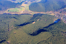 Retschelfels and Wöllmersbergfelsen above the Wieslauter valley in Bruchweiler-Bärenbach in the state Rhineland-Palatinate, Germany