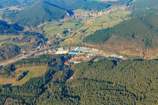 Reichenbach industrial area from the southwest with construction site of Frank Handels-GmbH & Co. KG - Administration in Dahn in the state Rhineland-Palatinate, Germany