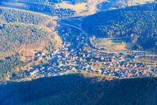 Aerial view of Village in the Palatinate Forest from the north in Lug in the state Rhineland-Palatinate, Germany