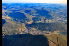 Village in the Palatinate Forest from the north in Lug in the state Rhineland-Palatinate, Germany from above