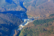 Wasgausstraße industrial area with Buchmann GmbH and CHRIPA Paletten GmbH & Co. KG in the district Sarnstall in Annweiler am Trifels in the state Rhineland-Palatinate, Germany from above