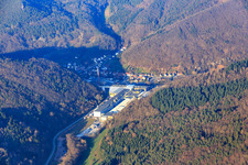 Wasgausstraße industrial area with Buchmann GmbH and CHRIPA Paletten GmbH & Co. KG in the district Sarnstall in Annweiler am Trifels in the state Rhineland-Palatinate, Germany out of the air
