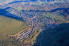 Village in the Palatinate Forest from the northwest in Wernersberg in the state Rhineland-Palatinate, Germany from above