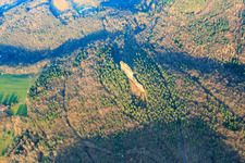 Aerial photograpy of Asselstein climbing rocks in Annweiler am Trifels in the state Rhineland-Palatinate, Germany
