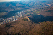 Drone recording of Trifels Castle in Annweiler am Trifels in the state Rhineland-Palatinate, Germany