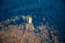 Oblique view of Scharfenberg Castle ruins, called "Münz in Leinsweiler in the state Rhineland-Palatinate, Germany
