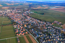 Aerial view of Main Street from the West in Insheim in the state Rhineland-Palatinate, Germany