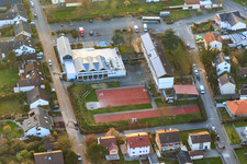 Aerial view of Primary school "Am Mandelbaum" and village community center in Rohrbach in the state Rhineland-Palatinate, Germany