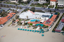 Coastline on the sandy beach of the Ligurian sea in Forte dei Marmi in Toskana, Italy