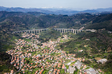 Aerial view of Suburban and outskirts residential areas in Massarosa in the state Lucca, Italy