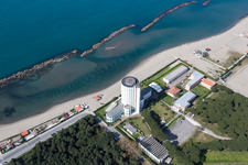 High-rise building of the hotel complex Colonia marina Edoardo Agnelli in Villaggio Torre Marina at beach of the liguric sea in Massa in Toskana, Italy