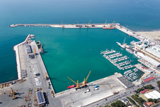 Port facilities on the seashore of the Ligurian sea in the district Marina di Carrara in Carrara in Toskana, Italy