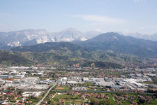 Avenza in the state Tuscany, Italy seen from a drone