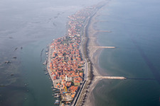 Aerial photograpy of Settlement area in the district Pellestrina in Venedig in Venetien, Italy
