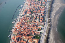 Settlement area in the district Pellestrina in Venedig in Venetien, Italy seen from above