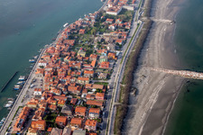 Bird's eye view of Settlement area in the district Pellestrina in Venedig in Venetien, Italy